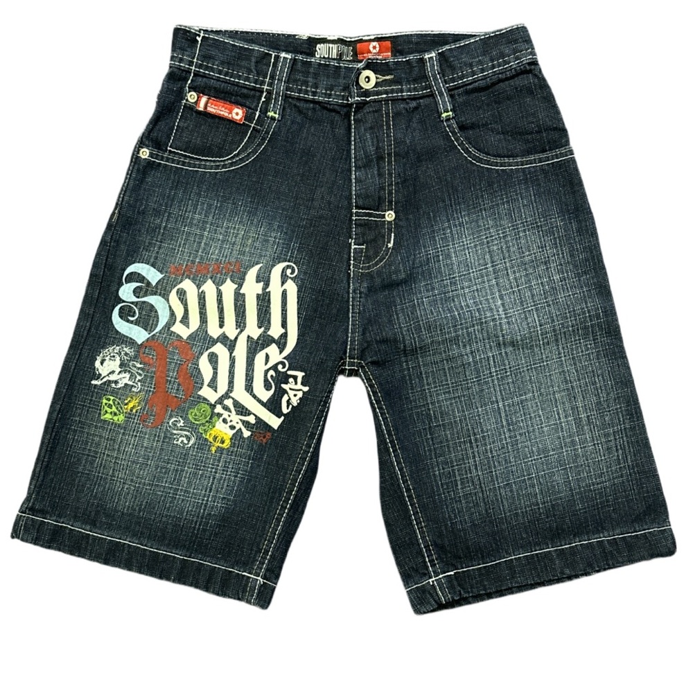 Y2K SOUTHPOLE rare women's mid rise graphic embroidered jorts, Y12/W25"-26".